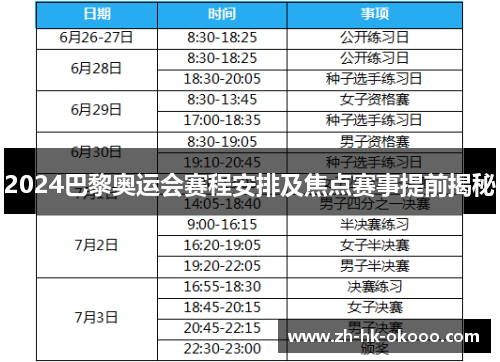 2024巴黎奥运会赛程安排及焦点赛事提前揭秘 2024巴黎奥运会赛程安排及焦点赛事提前揭秘
